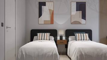 Habitación con 2 camas individuales | Ropa de cama de alta calidad, edredón y escritorio