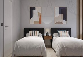 Habitación con 2 camas individuales | Ropa de cama de alta calidad, edredones de plumas, escritorio