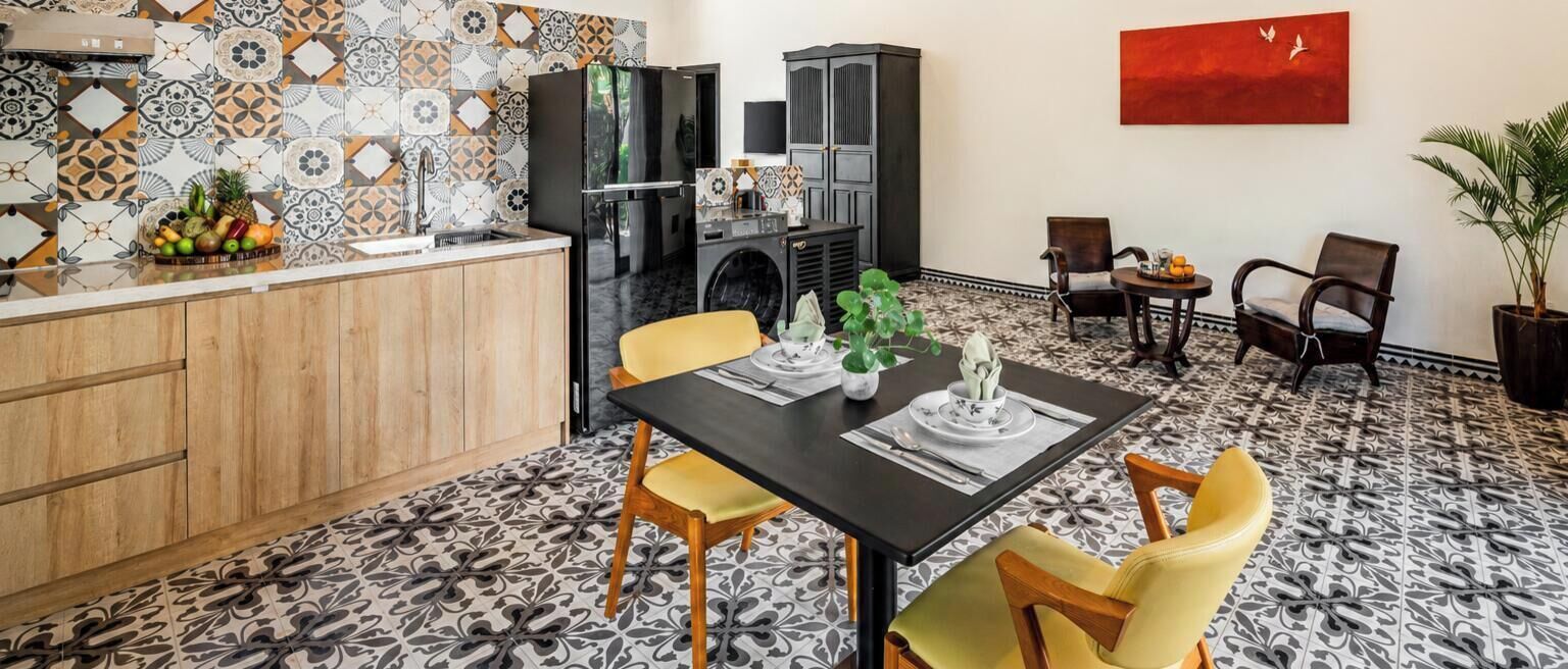 Deluxe-studiolejlighed - 1 kingsize-seng - terrasse | Privat køkken | Mikrobølgeovn, Servietter