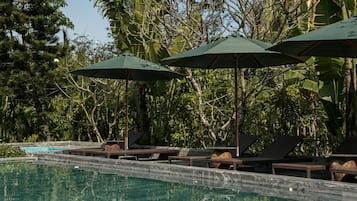 2 outdoor pools, open 6:00 AM to 7:00 PM, pool umbrellas, pool loungers