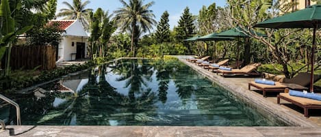 2 outdoor pools, open 6:00 AM to 7:00 PM, pool umbrellas, sun loungers