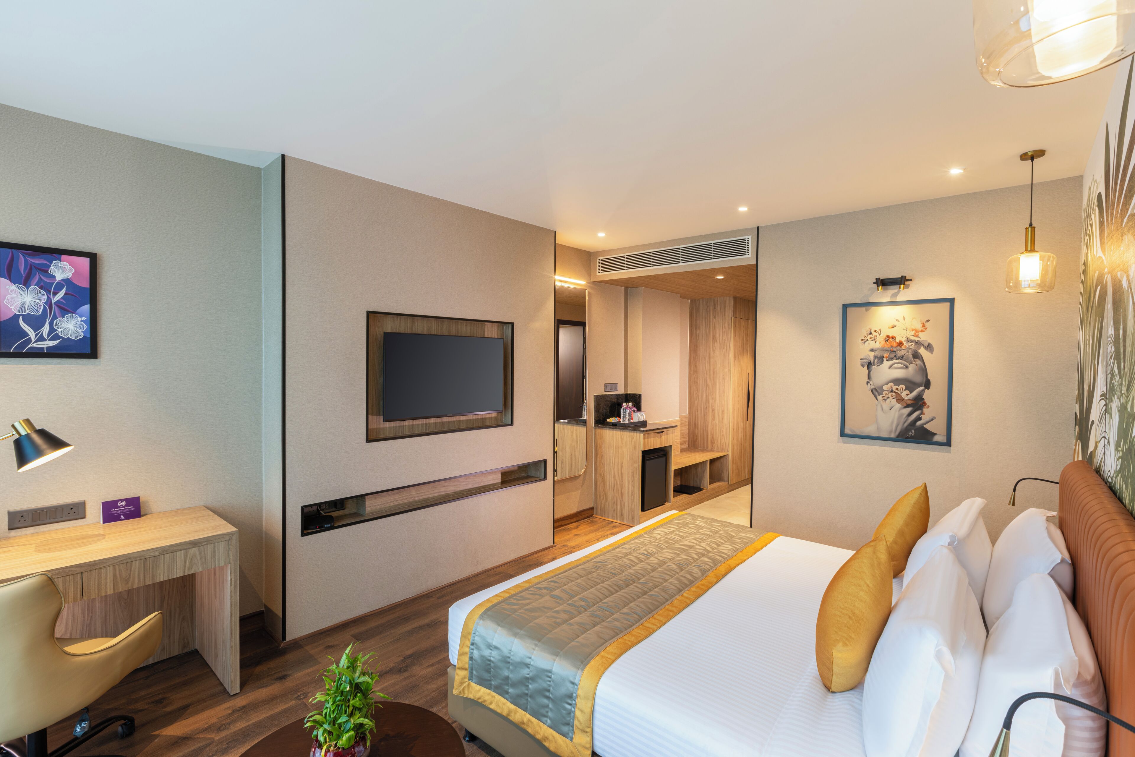 In-room safe, desk, laptop workspace, iron/ironing board