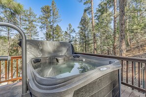 House (1 Bedroom) | Interior - Hot Tub, Spacious Deck: Woodsy Haven in Ruidoso! (Ruidoso)