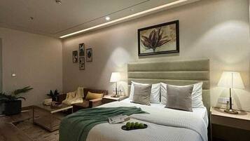 Luxury Apartment, City View | Laptop workspace, iron/ironing board, free WiFi