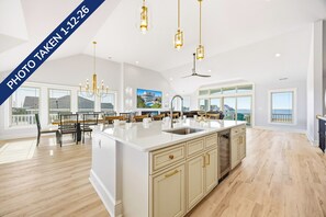 Fridge, microwave, oven, stovetop - New Soundside Dog Friendly Avon Retreat with Pool, Hot Tub, Game Room, Theater (Salvo)