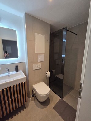 Shower, hair dryer, towels, soap - Bergzauber Bayerwald - fully equipped family apartment with pool (Sankt Englmar)