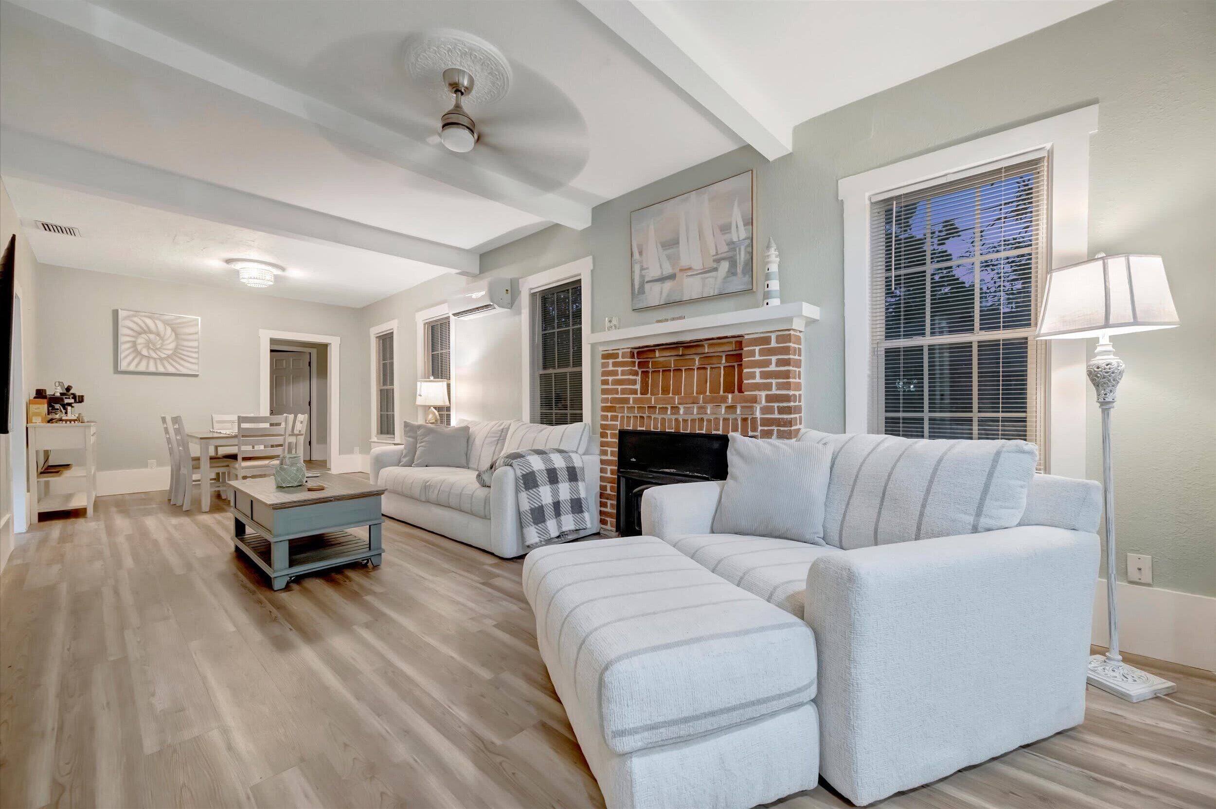 TV, fireplace, foosball, offices