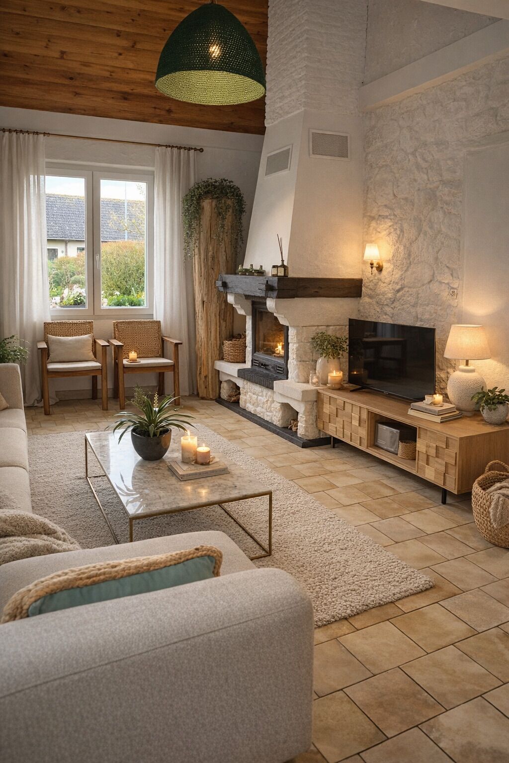 Télévision, cheminée