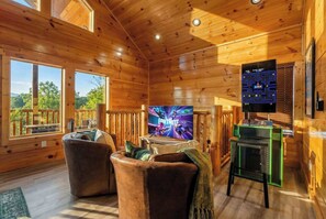 Smart TV, chimenea, videojuegos y oficina
