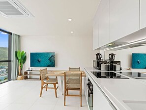 Fridge, stovetop - D417 - One Bedroom Apartment with Lagoon View (Cole Bay)