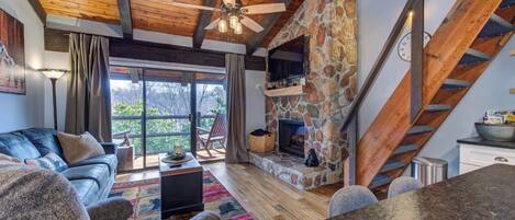 TV, fireplace, video games