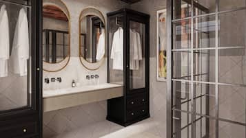 Rom – basic, 1 kingsize-seng, byutsikt | Bad | Toalettartikler (inkludert), hårføner, håndklær og såpe