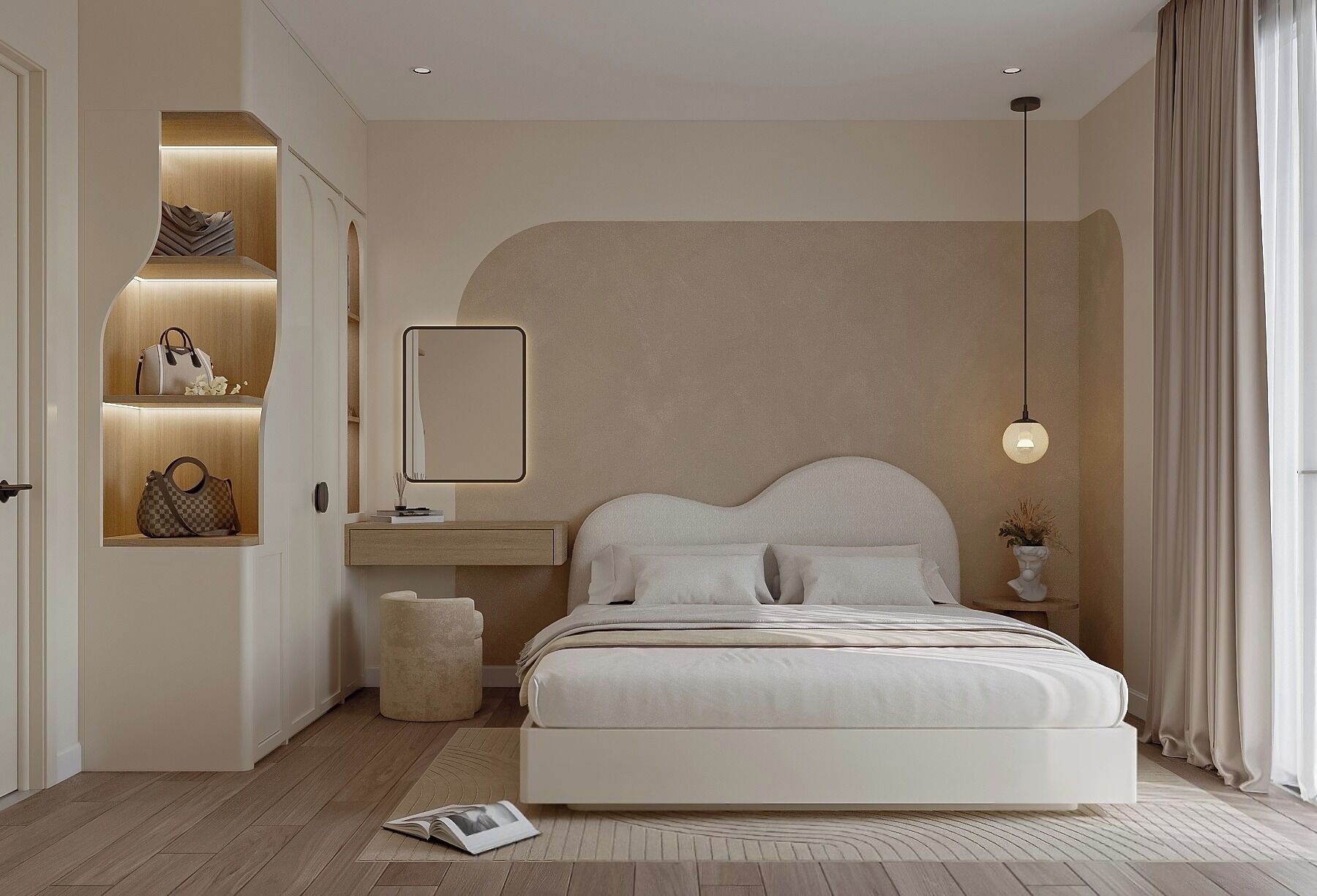 Minibar, decoración personalizada y escritorio 