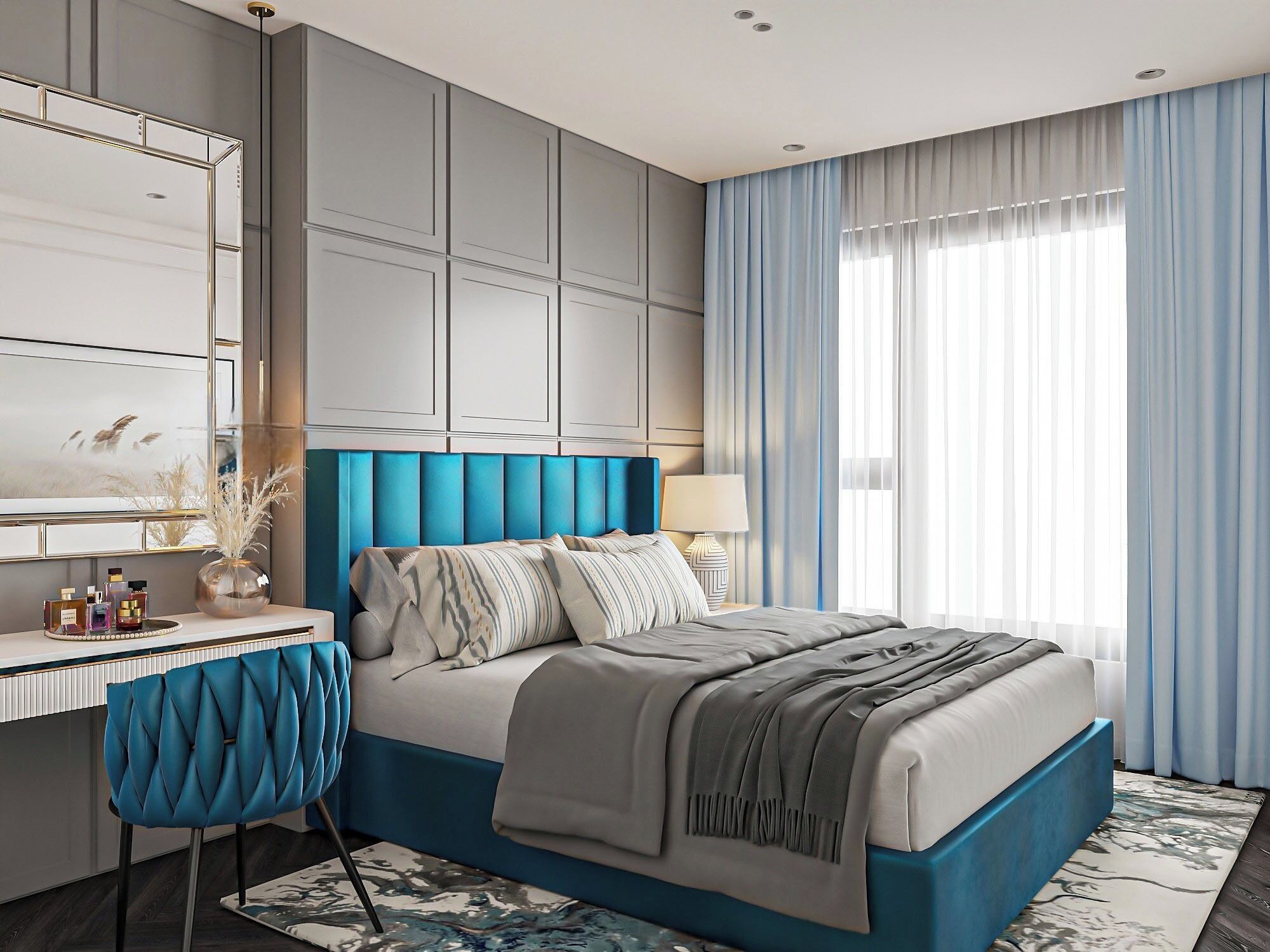 Business Apartment, 2 Bedrooms, Balcony, City View | Bar mini, dihias secara berasingan, meja, ruang kerja komputer riba 
