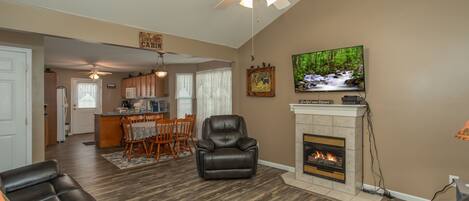 Smart TV, fireplace, DVD player