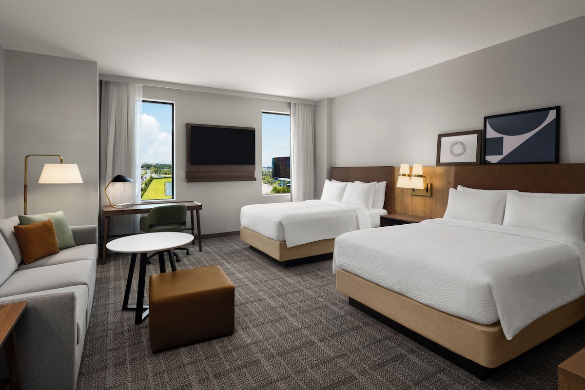 Studio Suite, 2 Queen Beds, Hearing Accessible, Kitchen (Bath Shower Combo) | In-room safe, desk, laptop workspace, blackout curtains