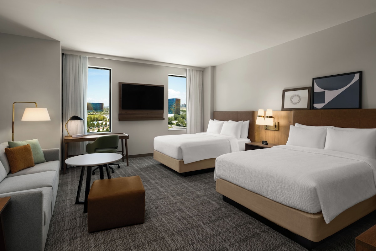 Studio Suite, 2 Queen Beds, Hearing Accessible, Kitchen | In-room safe, desk, laptop workspace, blackout curtains