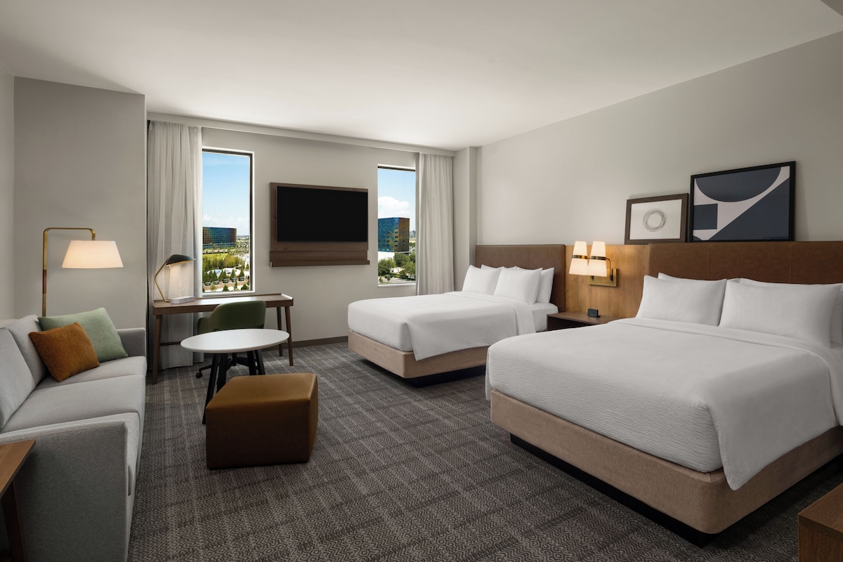Studio Suite, 2 Queen Beds, Kitchen | In-room safe, desk, laptop workspace, blackout curtains