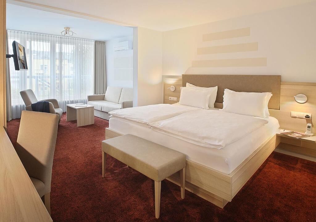 Habitación Confort doble, vistas al jardín | Ropa de cama de alta calidad, edredones de plumas, minibar y caja fuerte