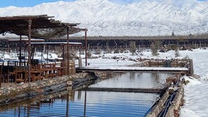 A rustic wooden structure with a roof, a stone wall, and a small pond in the foreground. - Tupungato Divino (Tupungato)
