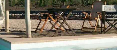 Seasonal outdoor pool, sun loungers