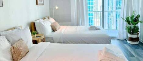 1 bedroom, desk, iron/ironing board, travel cot