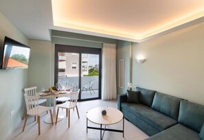Comfort Duplex, Balcony, City View | Living area | TV - Dawn Apartments (Lefkada)