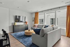 TV, offices - Stylish 3BR Nash Escape | Hot Tub + Skyline Views! (Nashville)