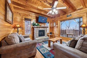 TV, fireplace, table football - Elevated Cabin w/ Mountain Views & Hot Tub (Sevierville)