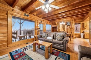 TV, fireplace, table football - Elevated Cabin w/ Mountain Views & Hot Tub (Sevierville)