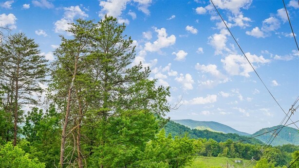 A landscape with trees and a view of distant hills. - Cozy Cabin w/ Fire Pit & Hot Tub (Pigeon Forge)
