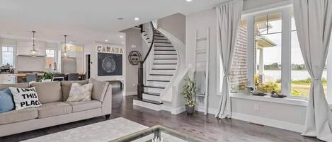 TV, fireplace, video games, table football