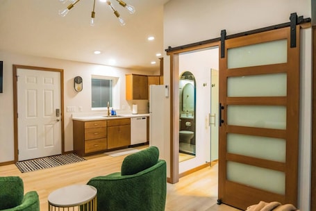 Interior. Modern Studio with BBQ Grill and Patio