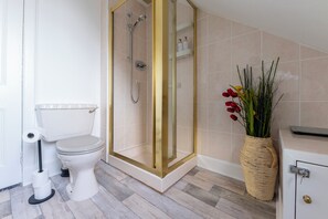 Douche, sèche-cheveux, serviettes fournies, savon