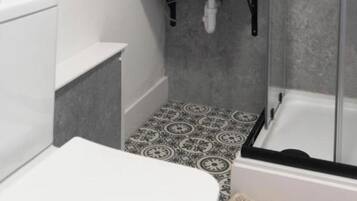Shower, towels, toilet paper