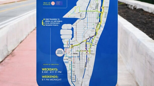 A trolley service map with a legend, route details, and hours of operation. - Tropical Studio Escape Near the Ocean (Miami Beach)