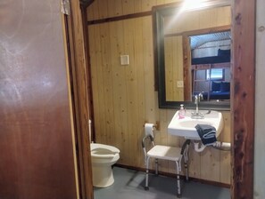 Douche, serviettes fournies, papier toilette