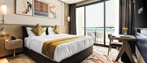 Deluxe tweepersoonskamer, balkon, uitzicht op zee | Lakens van Egyptisch katoen, luxe beddengoed