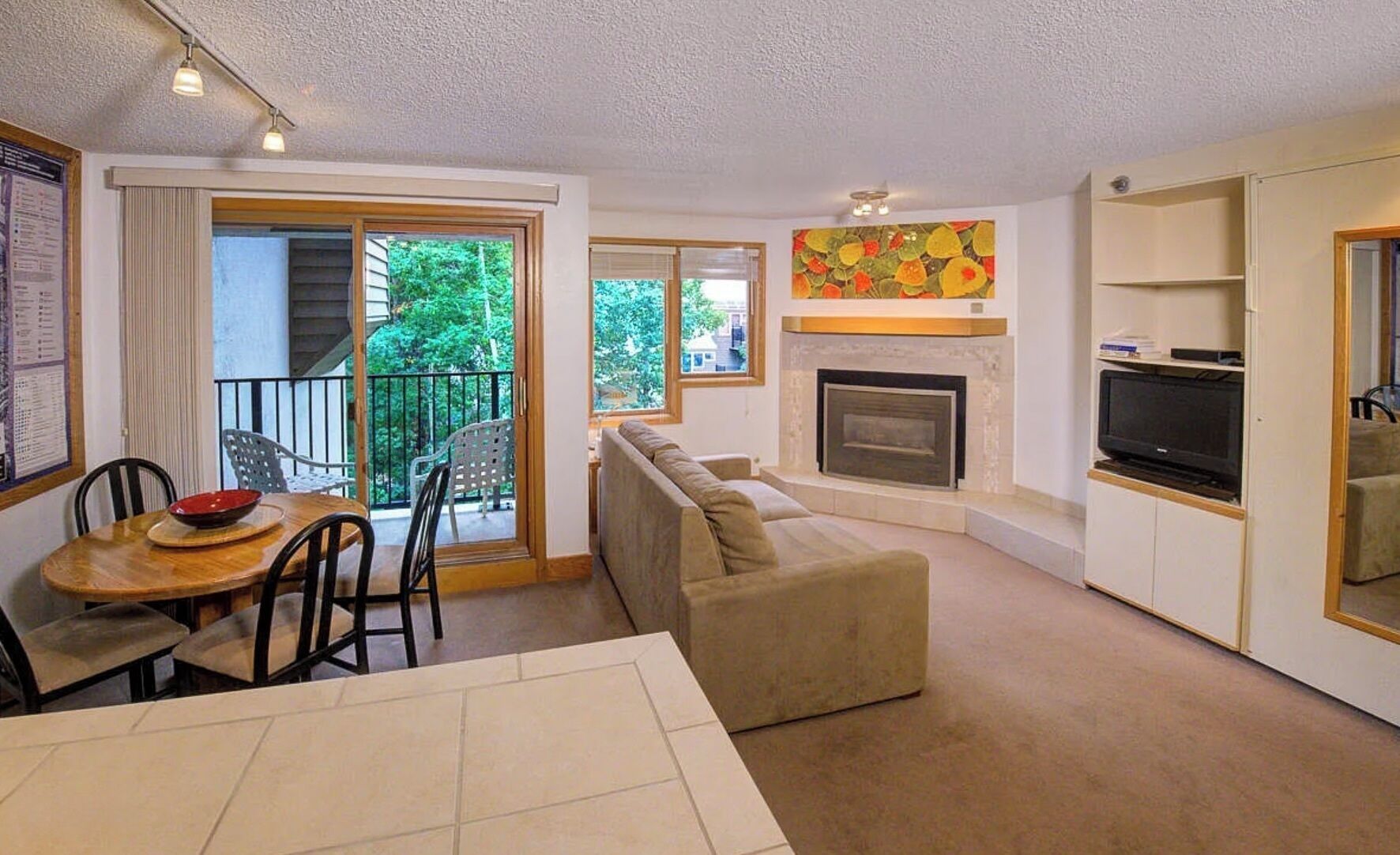 TV, fireplace