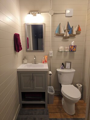 Regadera, secadora de cabello, toallas, jabón 