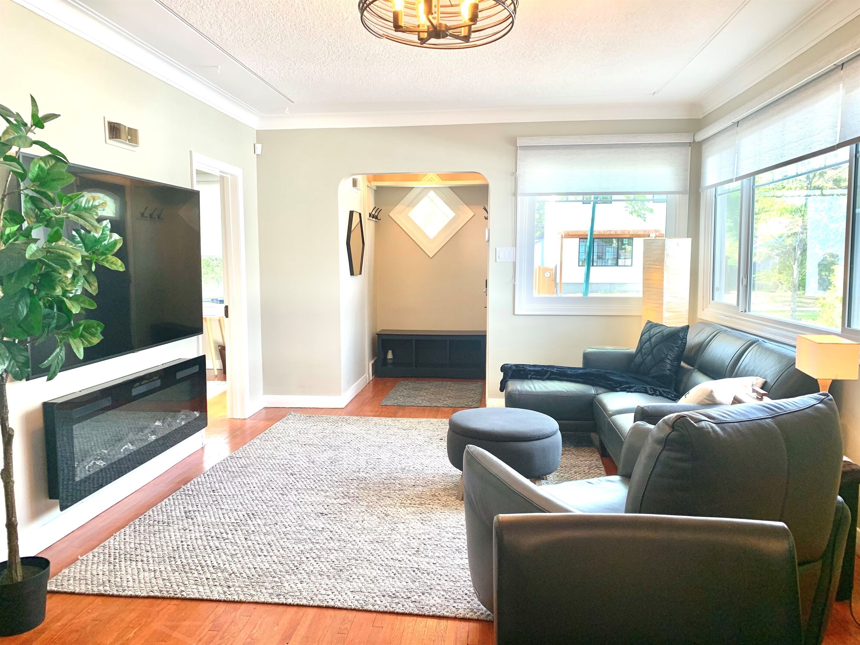 Smart TV, chimenea, libros