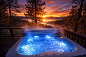 Outdoor spa tub - Unique Lake Views for Big Groups with Hot Tub, Game Room, Fire Pit, & More (Big Bear Lake)