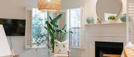 TV, fireplace