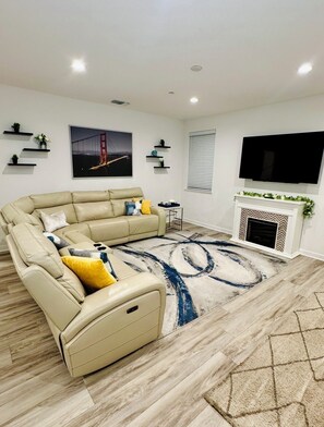 Smart TV, fireplace, video games