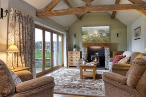TV, fireplace - Boasting spectacular views across open countryside, Long Barn is perfect for couples who wish to esc (Ludlow)