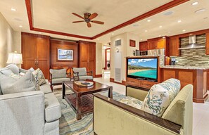 TV, DVD player - Maui Resort Rentals: Kaanapali Alii 313/4 - Ground Floor 3BR Retreat, Steps from Sand w/ Expansive Lawns! (Lahaina)