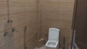 Shower, free toiletries, towels, soap