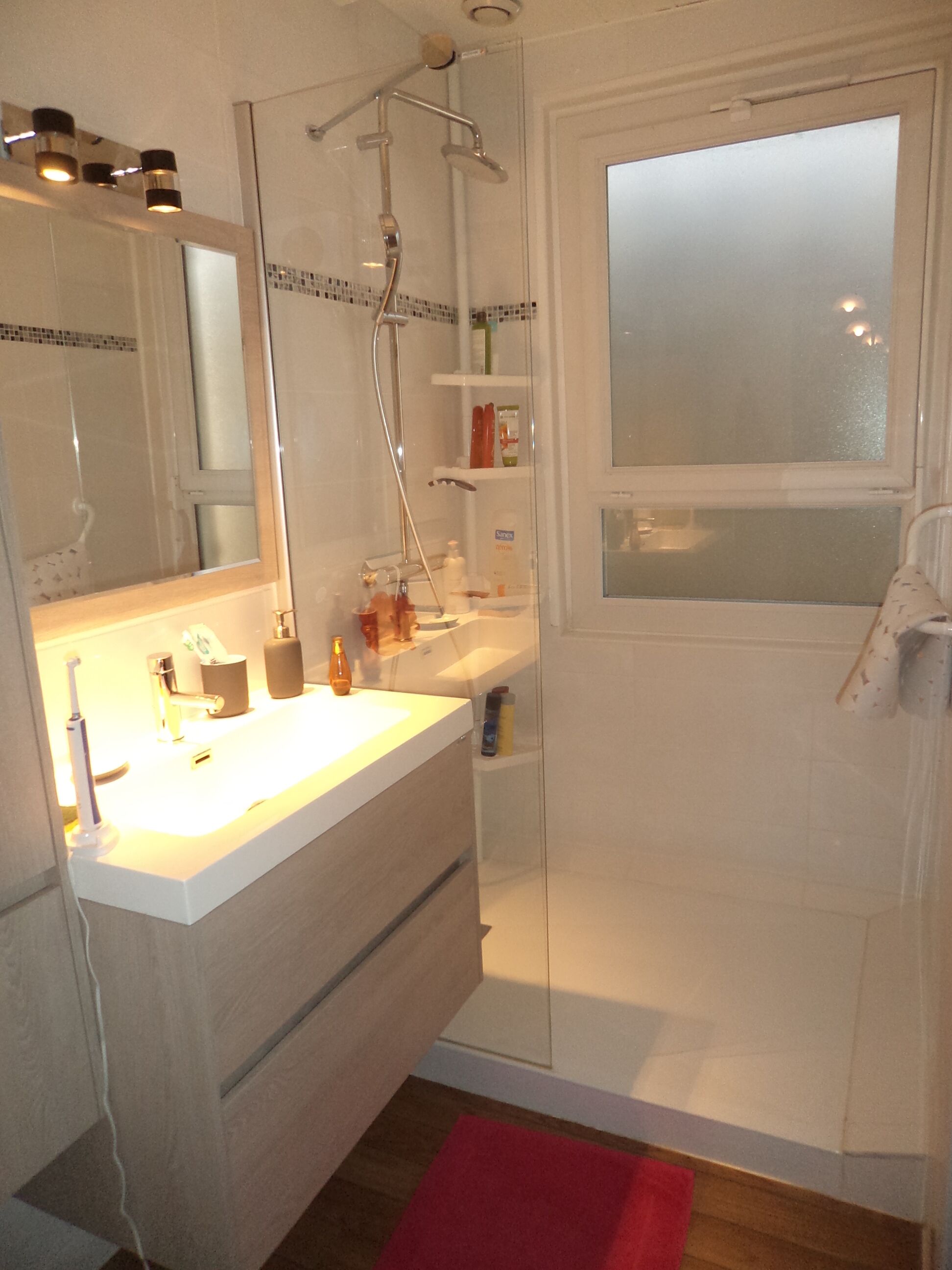 Dusche, Haartrockner, Handtücher, Seife