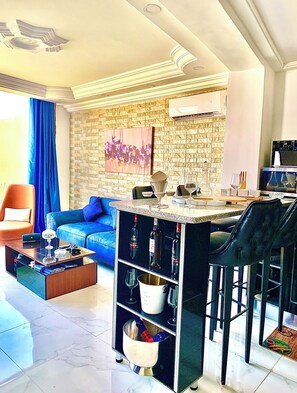 Comfort Apartment, Patio, Pool View | Living area - Eden vale tunisie (skik)