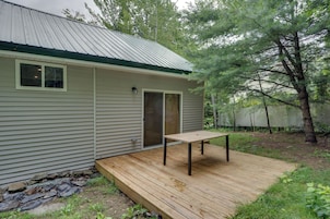 A single-story house with a covered patio area.